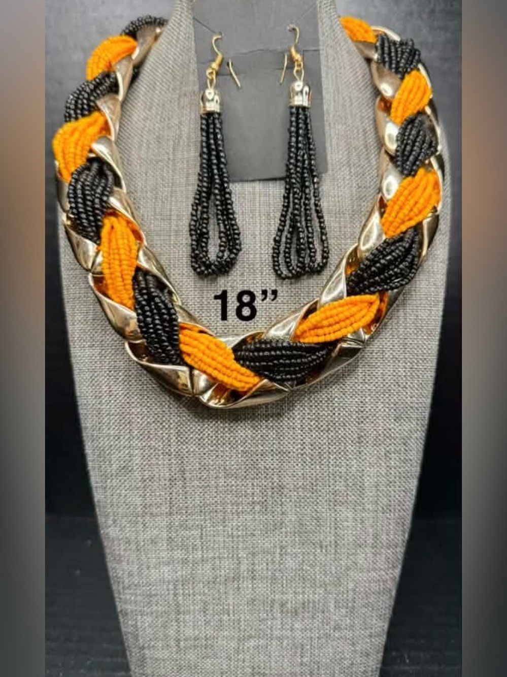 126. Braided Bead Statement Necklace & Earrings